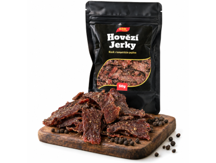 Hovězí jerky z vyzrálého masa KAMPOTSKÝ PEPŘ 50g — Produktová fotografie